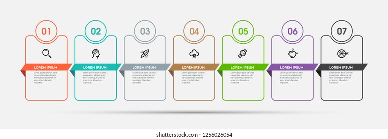 Vector Infographic design template with icons and 7 options or steps.  Can be used for process diagram, presentations, workflow layout, banner, flow chart, info graph.