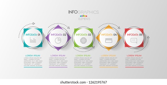 plantilla de diseño de infografía vectorial con iconos y 5 opciones Puede utilizarse para el concepto de negocio. proceso, diagrama de flujo, presentación, diseño de flujo de trabajo, gráfico, gráfico,Ilustración vectorial.