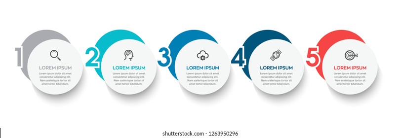 Vector Infographic design template with icons and 5 numbers options or steps.  Can be used for process diagram, presentations, workflow layout, banner, flow chart, info graph.