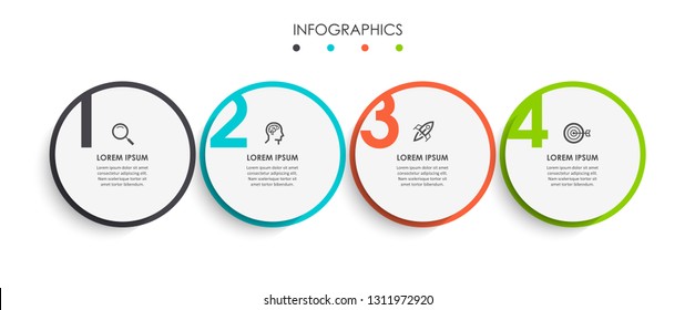 Vector Infographic design template with icons and 4 numbers options or steps.  Can be used for process diagram, presentations, workflow layout, banner, flow chart, info graph.