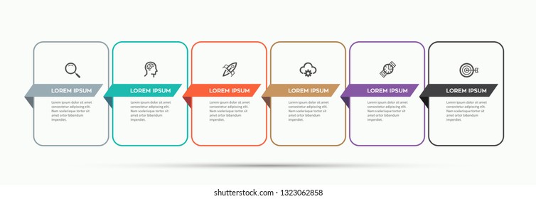 Vector Infographic design template with icons and 6 options or steps.  Can be used for process diagram, presentations, workflow layout, banner, flow chart, info graph.