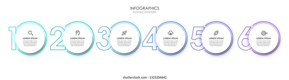 Vector Infographic design template with icons and 6 numbers options or steps.  Can be used for process diagram, presentations, workflow layout, banner, flow chart, info graph.