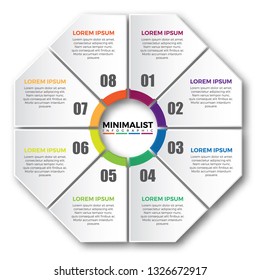 Vector Infographic design template with icons and 8 numbers options or steps. Can be used for process diagram, presentations, workflow layout, banner, flow chart, info graph.