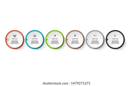 Vector Infographic design template with icons and 6 numbers options or steps. Can be used for process diagram, presentations, workflow layout, banner, flow chart, info graph.