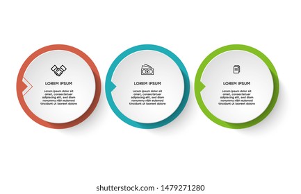 Vektor Infografik Design-Vorlage mit Symbolen und 3 Zahlen Optionen oder Schritte. Kann für Prozessdiagramm, Präsentationen, Workflow-Layout, Banner, Flussdiagramm, Infografik verwendet werden.