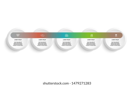 Vector Infographic design template with icons and 5 numbers options or steps. Can be used for process diagram, presentations, workflow layout, banner, flow chart, info graph.