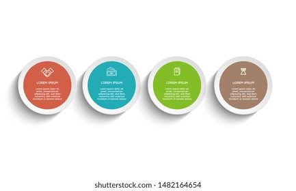 Vector Infographic design template with icons and 4 numbers options or steps. Can be used for process diagram, presentations, workflow layout, banner, flow chart, info graph.