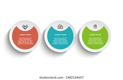 Vector Infographic design template with icons and 3 numbers options or steps. Can be used for process diagram, presentations, workflow layout, banner, flow chart, info graph.