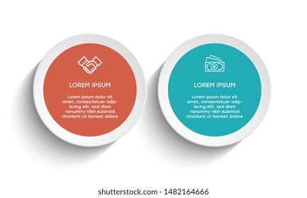 Vector Infographic design template with icons and 2 numbers options or steps. Can be used for process diagram, presentations, workflow layout, banner, flow chart, info graph.