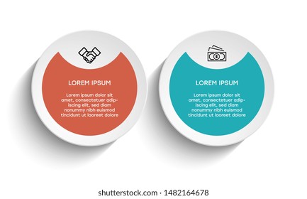 Vector Infographic design template with icons and 2 numbers options or steps. Can be used for process diagram, presentations, workflow layout, banner, flow chart, info graph.