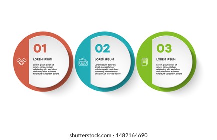 Vector Infographic design template with icons and 3 numbers options or steps. Can be used for process diagram, presentations, workflow layout, banner, flow chart, info graph.