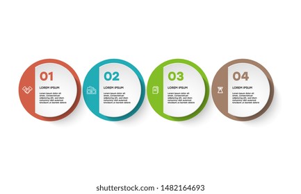Vector Infographic design template with icons and 4 numbers options or steps. Can be used for process diagram, presentations, workflow layout, banner, flow chart, info graph.