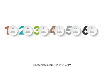 Vector Infographic design template with icons and 6 numbers options or steps. Can be used for process diagram, presentations, workflow layout, banner, flow chart, info graph.