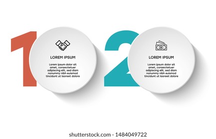 Vector Infographic design template with icons and 2 numbers options or steps. Can be used for process diagram, presentations, workflow layout, banner, flow chart, info graph.