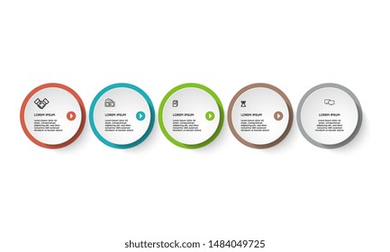 Vector Infographic design template with icons and 5 numbers options or steps. Can be used for process diagram, presentations, workflow layout, banner, flow chart, info graph.