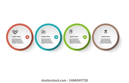 Vector Infographic design template with icons and 4 numbers options or steps. Can be used for process diagram, presentations, workflow layout, banner, flow chart, info graph.