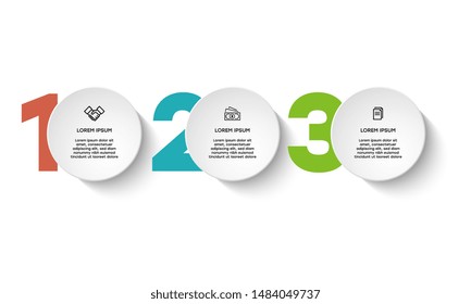 Vector Infographic design template with icons and 3 numbers options or steps. Can be used for process diagram, presentations, workflow layout, banner, flow chart, info graph.