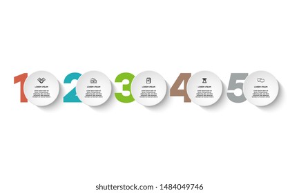 Vector Infographic design template with icons and 5 numbers options or steps. Can be used for process diagram, presentations, workflow layout, banner, flow chart, info graph.