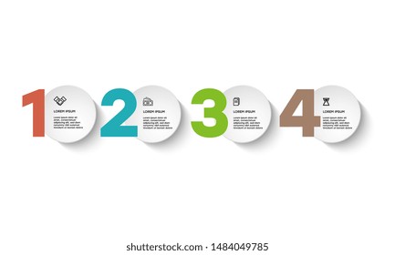 Vector Infographic design template with icons and 4 numbers options or steps. Can be used for process diagram, presentations, workflow layout, banner, flow chart, info graph.