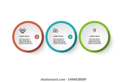 Vector Infographic design template with icons and 3 numbers options or steps. Can be used for process diagram, presentations, workflow layout, banner, flow chart, info graph.