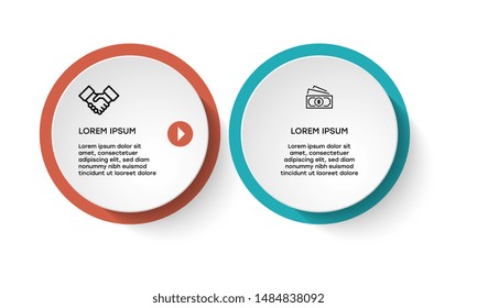 Vector Infographic design template with icons and 2 numbers options or steps. Can be used for process diagram, presentations, workflow layout, banner, flow chart, info graph.