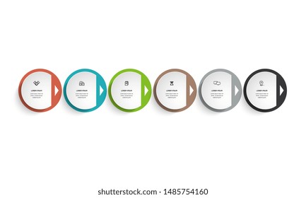 Vector Infographic design template with icons and 6 numbers options or steps. Can be used for process diagram, presentations, workflow layout, banner, flow chart, info graph.