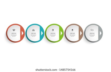 Vector Infographic design template with icons and 5 numbers options or steps. Can be used for process diagram, presentations, workflow layout, banner, flow chart, info graph.