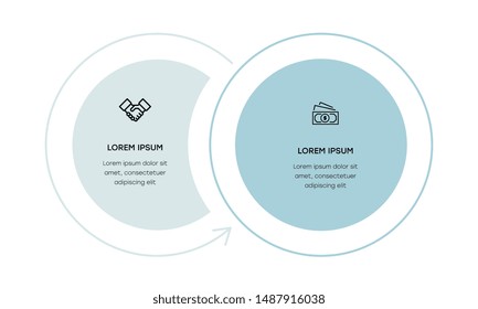 Vector Infographic design template with icons and 2 numbers options or steps. Can be used for process diagram, presentations, workflow layout, banner, flow chart, info graph.