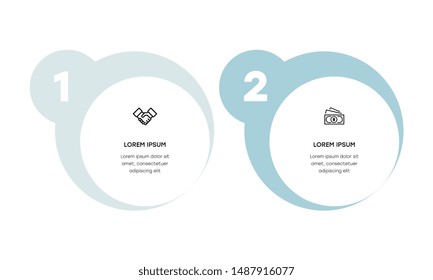 Vector Infographic design template with icons and 2 numbers options or steps. Can be used for process diagram, presentations, workflow layout, banner, flow chart, info graph.