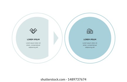 Vector Infographic design template with icons and 2 numbers options or steps. Can be used for process diagram, presentations, workflow layout, banner, flow chart, info graph.