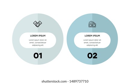 Vector Infographic design template with icons and 2 numbers options or steps. Can be used for process diagram, presentations, workflow layout, banner, flow chart, info graph.