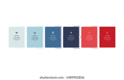 Vector Infographic design template with icons and 6 numbers options or steps. Can be used for process diagram, presentations, workflow layout, banner, flow chart, info graph.