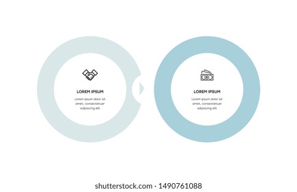 Vector Infographic design template with icons and 2 numbers options or steps. Can be used for process diagram, presentations, workflow layout, banner, flow chart, info graph.
