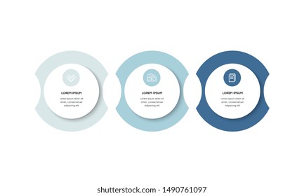 Vector Infographic design template with icons and 3 numbers options or steps. Can be used for process diagram, presentations, workflow layout, banner, flow chart, info graph.
