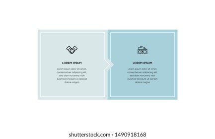 Vector Infographic design template with icons and 2 numbers options or steps. Can be used for process diagram, presentations, workflow layout, banner, flow chart, info graph.