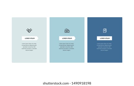Vector Infographic design template with icons and 3 numbers options or steps. Can be used for process diagram, presentations, workflow layout, banner, flow chart, info graph.