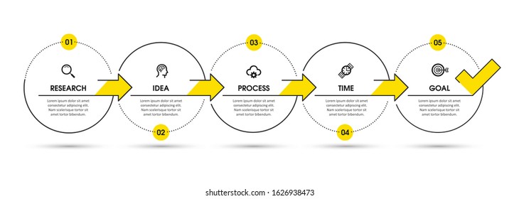 Vector Infographic design template with icons and 5 options or steps.  Can be used for process diagram, presentations, workflow layout, banner, flow chart, info graph.