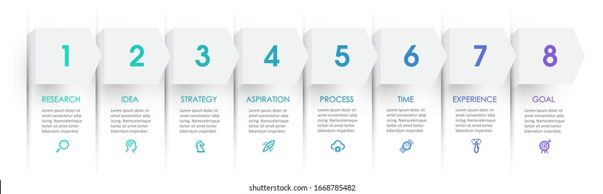 Vector Infographic design template with icons and 8 options or steps. Infographics for business concept. Can be used for presentations banner, workflow layout, process diagram, flow chart, info graph