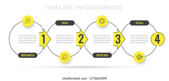 Vector Infografische Design-Vorlage mit Symbolen und 4 Optionen oder Schritten.  Kann für Prozessdiagramm, Präsentationen, Workflow-Layout, Banner, Flussdiagramm, Infografik verwendet werden.