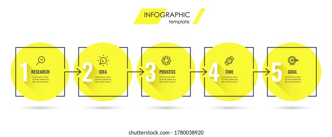 Vector Infographic design template with icons and 5 options or steps.  Can be used for process diagram, presentations, workflow layout, banner, flow chart, info graph.