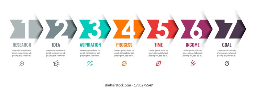 Vector Infographic Design Template With Icons And 7 Options Or Steps. Can Be Used For Process Diagram, Presentations, Workflow Layout, Banner, Flow Chart, Info Graph.