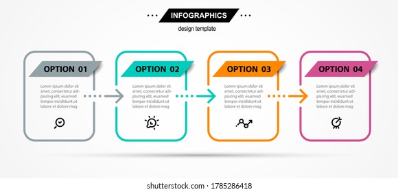 Plantilla de diseño Vector Infográfico con iconos y 4 opciones o pasos. Se puede utilizar para el diagrama de procesos, presentaciones, diseño de flujo de trabajo, banner, diagrama de flujo, gráfico de información.