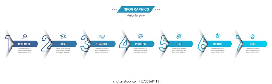 Vector Infographic Design Template With Icons And 7 Options Or Steps. Can Be Used For Process Diagram, Presentations, Workflow Layout, Banner, Flow Chart, Info Graph.