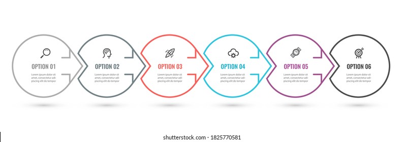 Vector Infographic design template with icons and 6 options or steps. Can be used for process diagram, presentations, workflow layout, banner, flow chart, info graph.