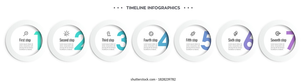 Vector Infographic design template with icons and 7 options or steps. Can be used for process diagram, presentations, workflow layout, banner, flow chart, info graph.