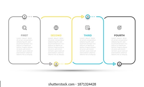 Vektorgrafik-Design-Vorlage mit Symbolen und dünner Linie Vorlage. Geschäftskonzept mit 4 Optionen oder Schritten. Kann für Workflow-Diagramm, Info-Diagramm, Flussdiagramm verwendet werden.