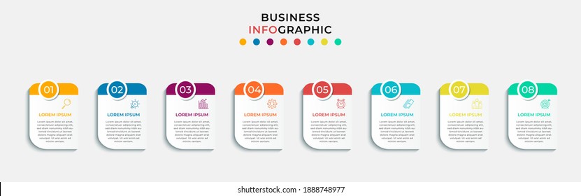 Vector Infographic design template with icons and 8 options or steps. Can be used for business, process diagram, presentations, workflow layout, banner, flow chart, info graph.