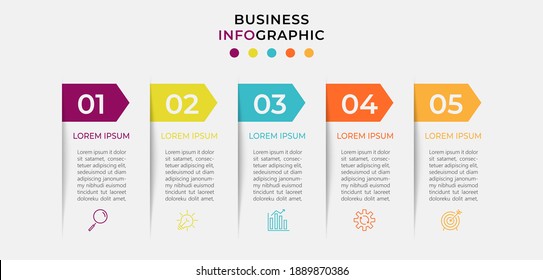 Plantilla de diseño Vector Infográfico con iconos y 5 opciones o pasos. Infografía para el concepto de negocio. Se puede utilizar para presentaciones banner, diseño de flujo de trabajo, diagrama de procesos, diagrama de flujo, gráfico de información