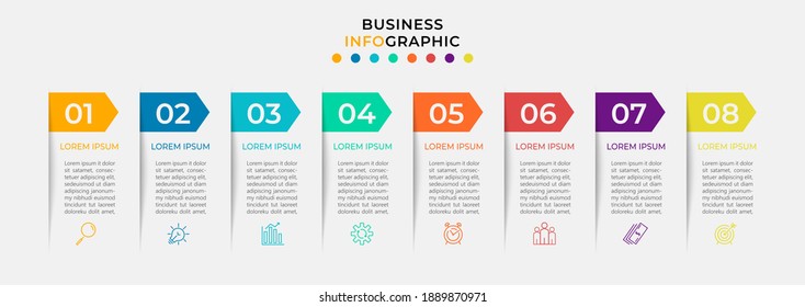 Vector Infographic design template with icons and 8 options or steps. Infographics for business concept. Can be used for presentations banner, workflow layout, process diagram, flow chart, info graph