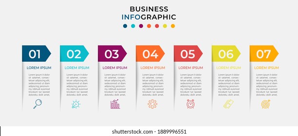 Vector Infographic design template with icons and 7 options or steps. Infographics for business concept. Can be used for presentations banner, workflow layout, process diagram, flow chart, info graph